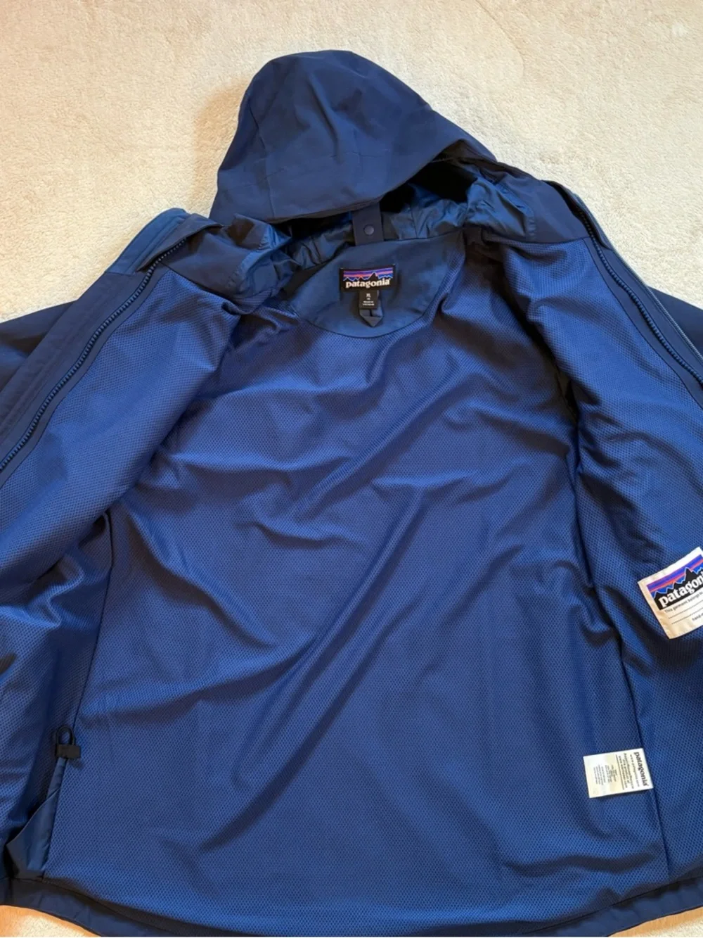 Patagonia Navy Waterproof H2NO Hooded Jacket with Pink Zip Pulls Sz XL